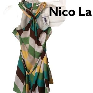 Nicola Brown & Green Colorblock Sleeveless Top M
